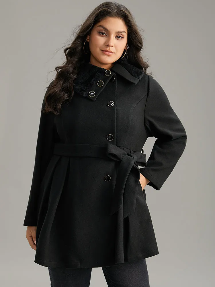 Fuzzy Patchwork Knot Belted Button Up Pocket Coat sold by Bloomchic