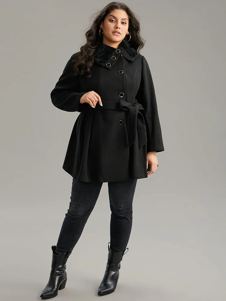 Fuzzy Patchwork Knot Belted Button Up Pocket Coat sold by Bloomchic product image thumbnail 5