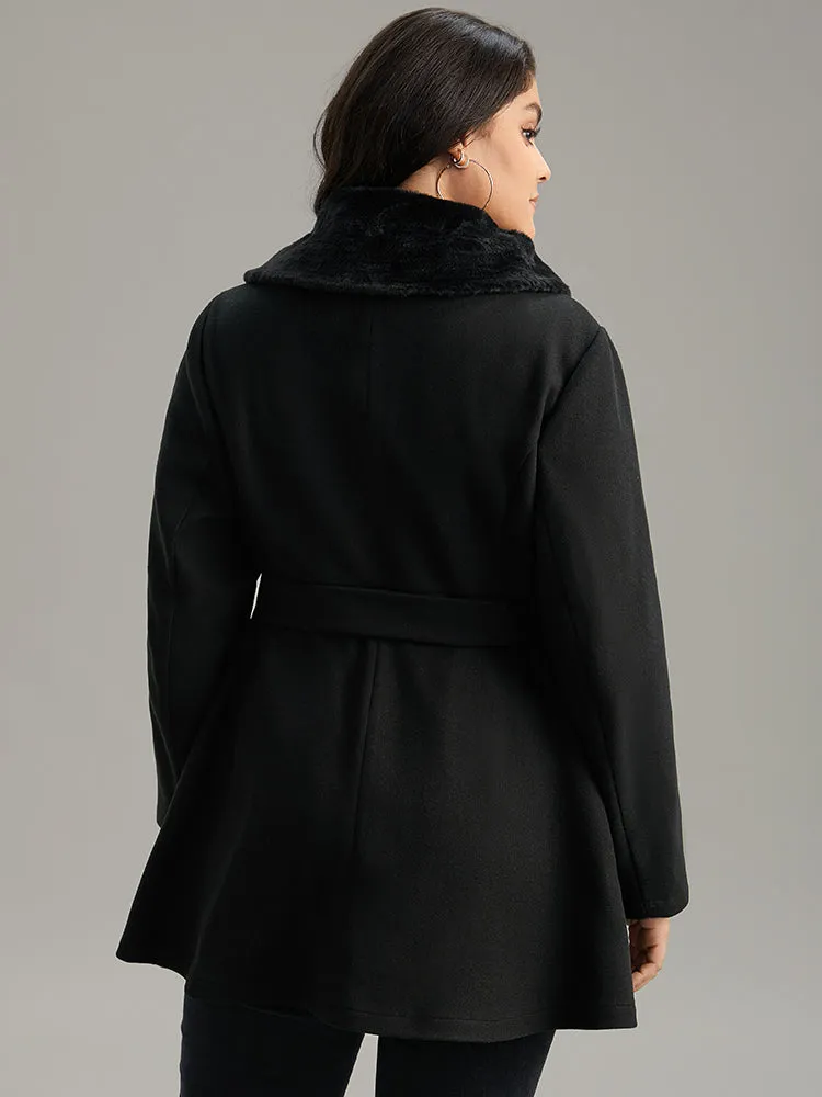 Fuzzy Patchwork Knot Belted Button Up Pocket Coat sold by Bloomchic product image thumbnail 3