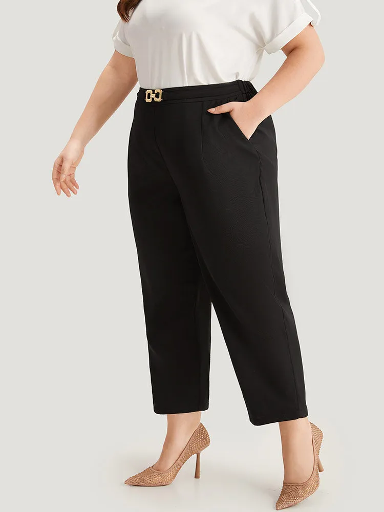 Solid Metal Detail High Rise Straight Leg Pants sold by Bloomchic product image thumbnail 3
