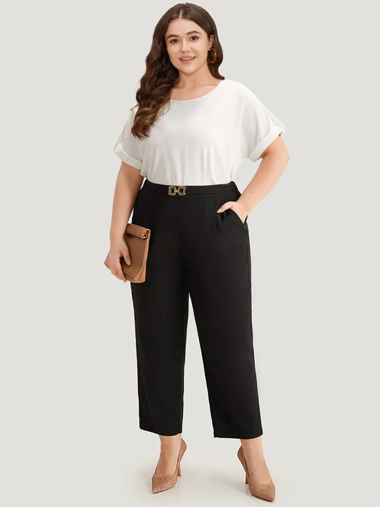 Solid Metal Detail High Rise Straight Leg Pants sold by Bloomchic product image thumbnail 4