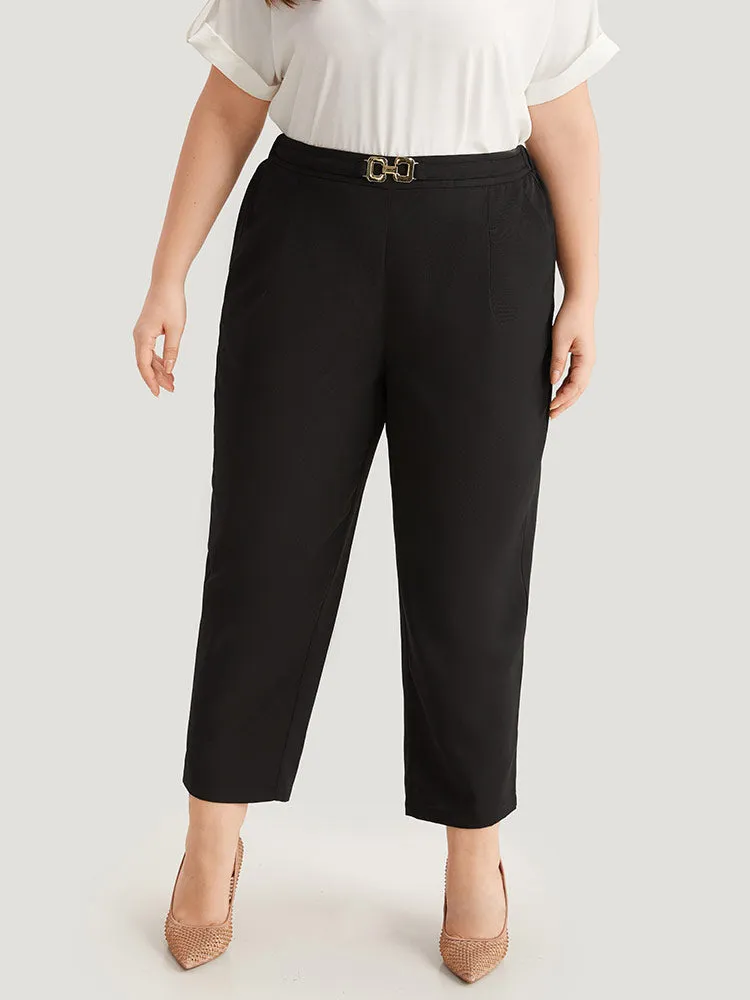 Solid Metal Detail High Rise Straight Leg Pants sold by Bloomchic product image thumbnail 2