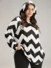 Geo Striped Hooded Elastic Cuffs T-shirt sold by Bloomchic