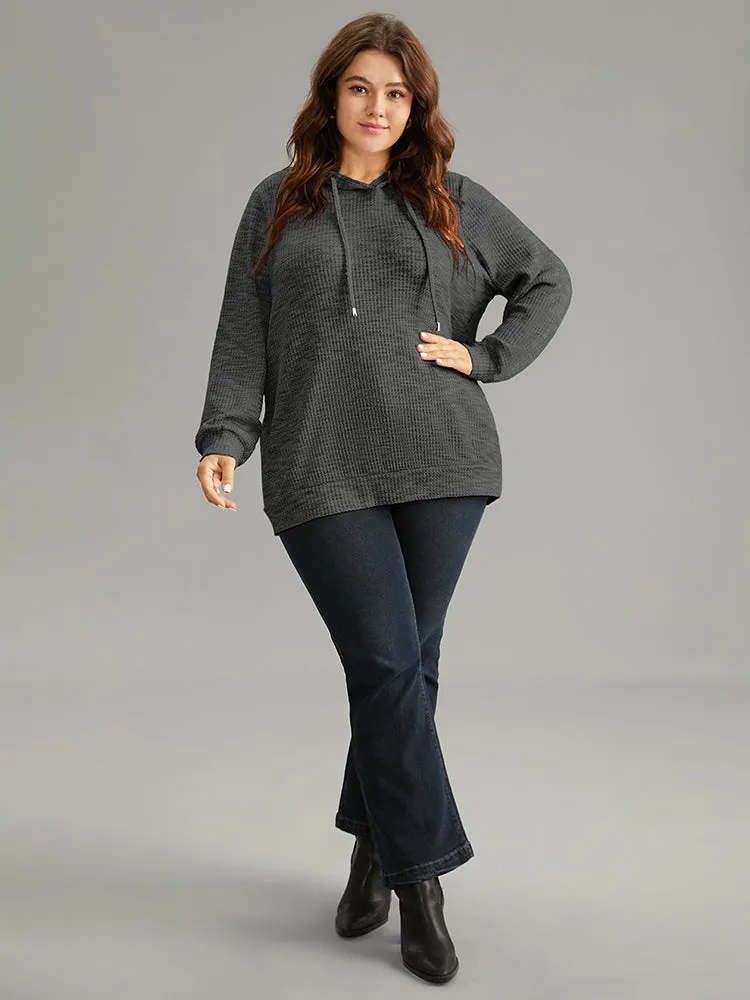 Colour Waffle Knit Hooded Drawstring Sweatshirt sold by Bloomchic product image thumbnail 3