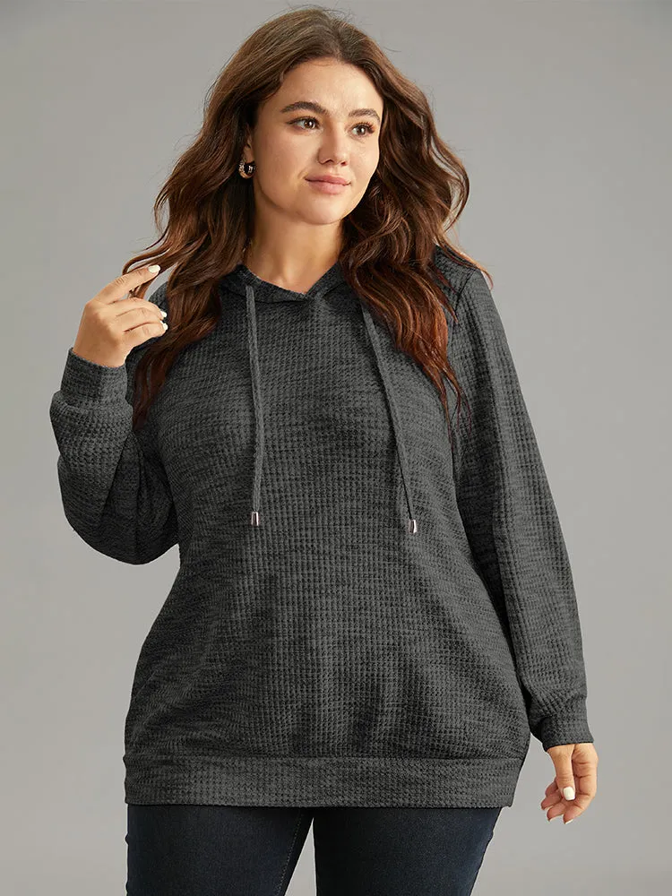 Colour Waffle Knit Hooded Drawstring Sweatshirt sold by Bloomchic