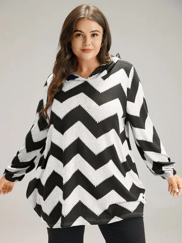 Geo Striped Hooded Elastic Cuffs T-shirt sold by Bloomchic