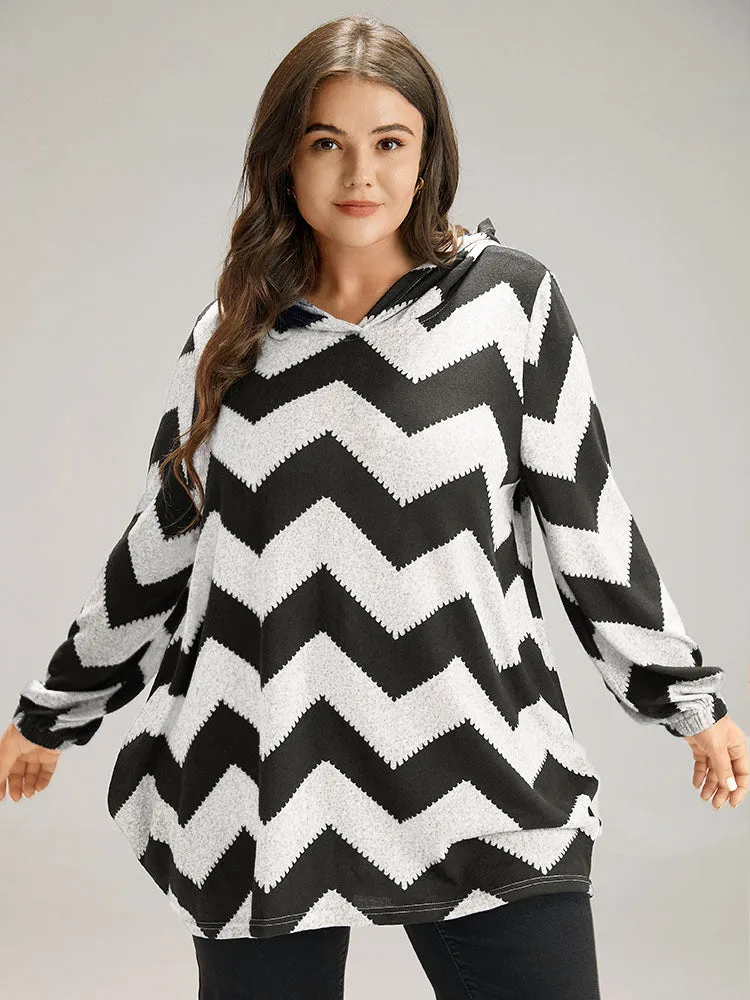 Geo Striped Hooded Elastic Cuffs T-shirt sold by Bloomchic