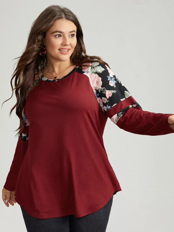 Floral Print Patchwork Raglan Sleeve T-shirt sold by Bloomchic