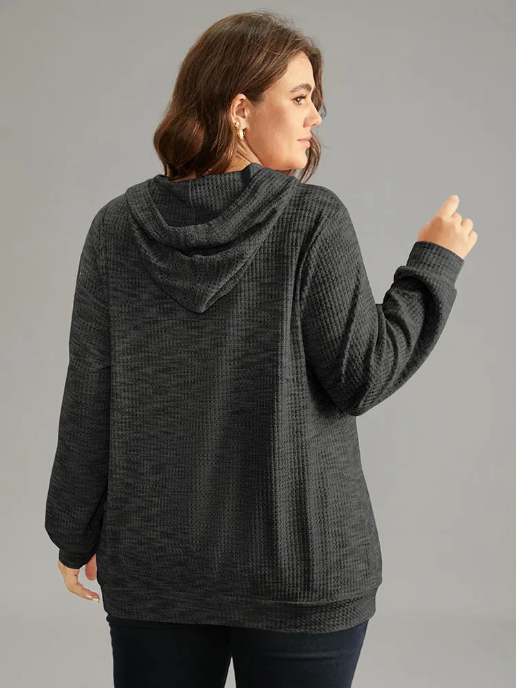 Colour Waffle Knit Hooded Drawstring Sweatshirt sold by Bloomchic product image thumbnail 2