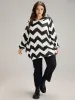Geo Striped Hooded Elastic Cuffs T-shirt sold by Bloomchic