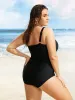 Overlap Collar Mesh Patchwork Laser Cut One Piece Swimsuit sold by Bloomchic