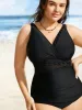 Overlap Collar Mesh Patchwork Laser Cut One Piece Swimsuit sold by Bloomchic