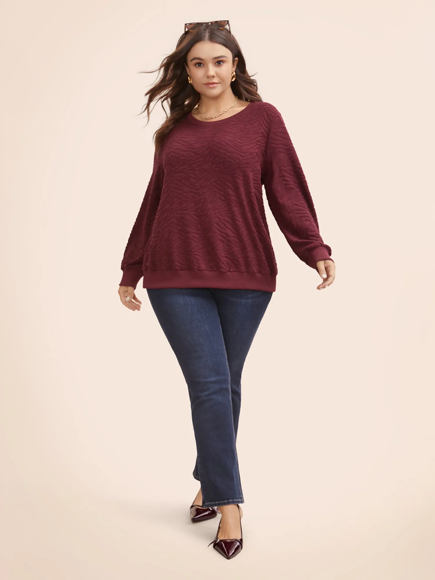 Animal Print Textured Crew Neck Sweatshirt sold by Bloomchic product image thumbnail 3