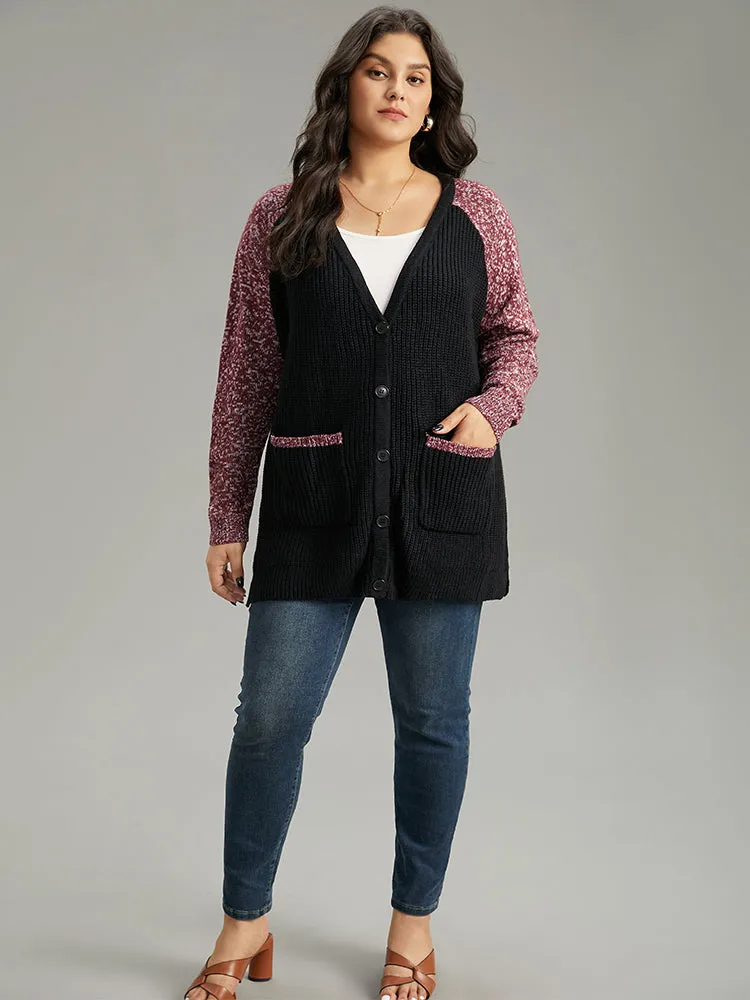 Heather Patchwork Raglan Sleeve Pocket Cardigan sold by Bloomchic product image thumbnail 4