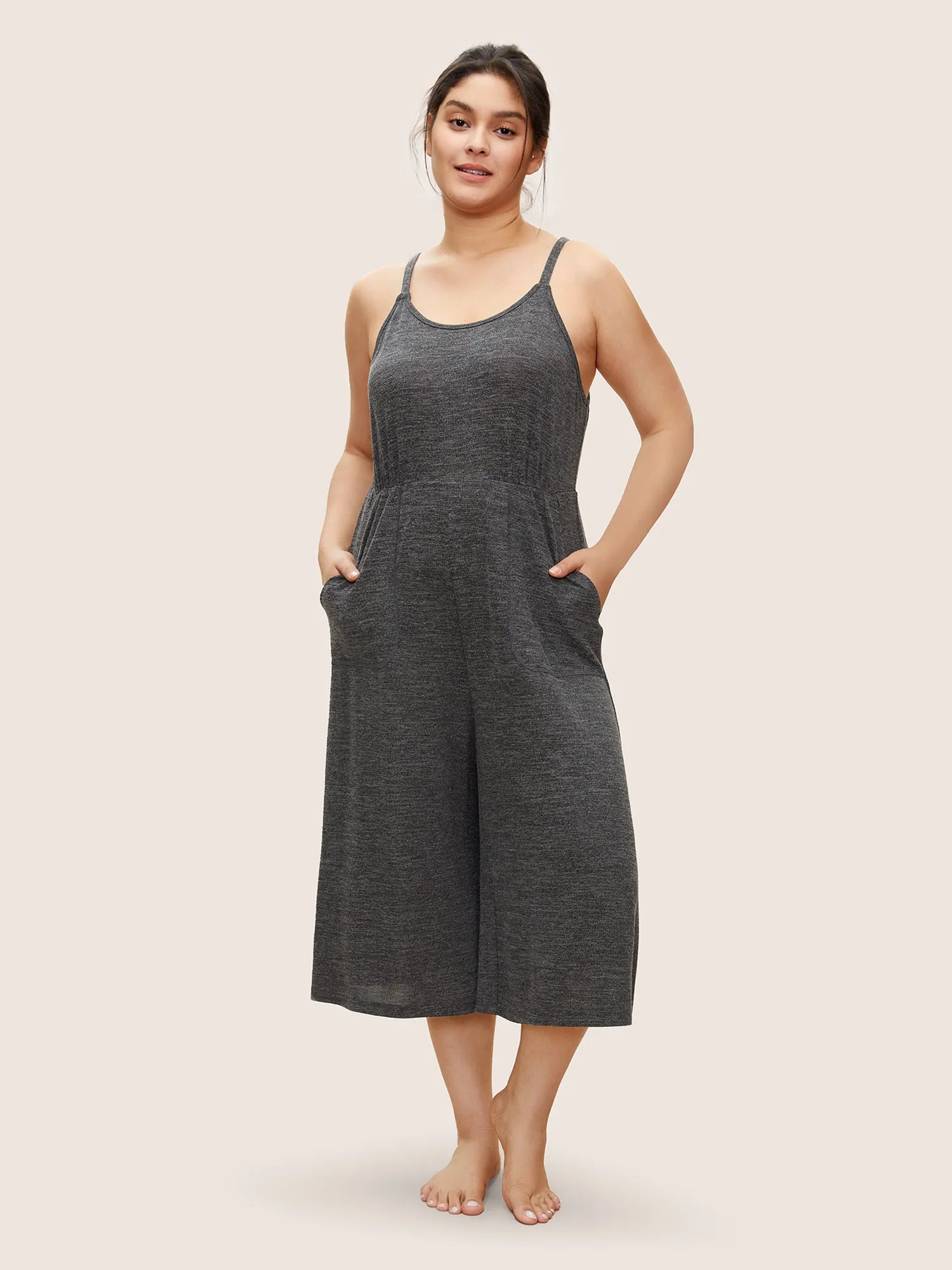 Solid Heather Adjustable Straps Pocket Sleep Jumpsuit sold by Bloomchic