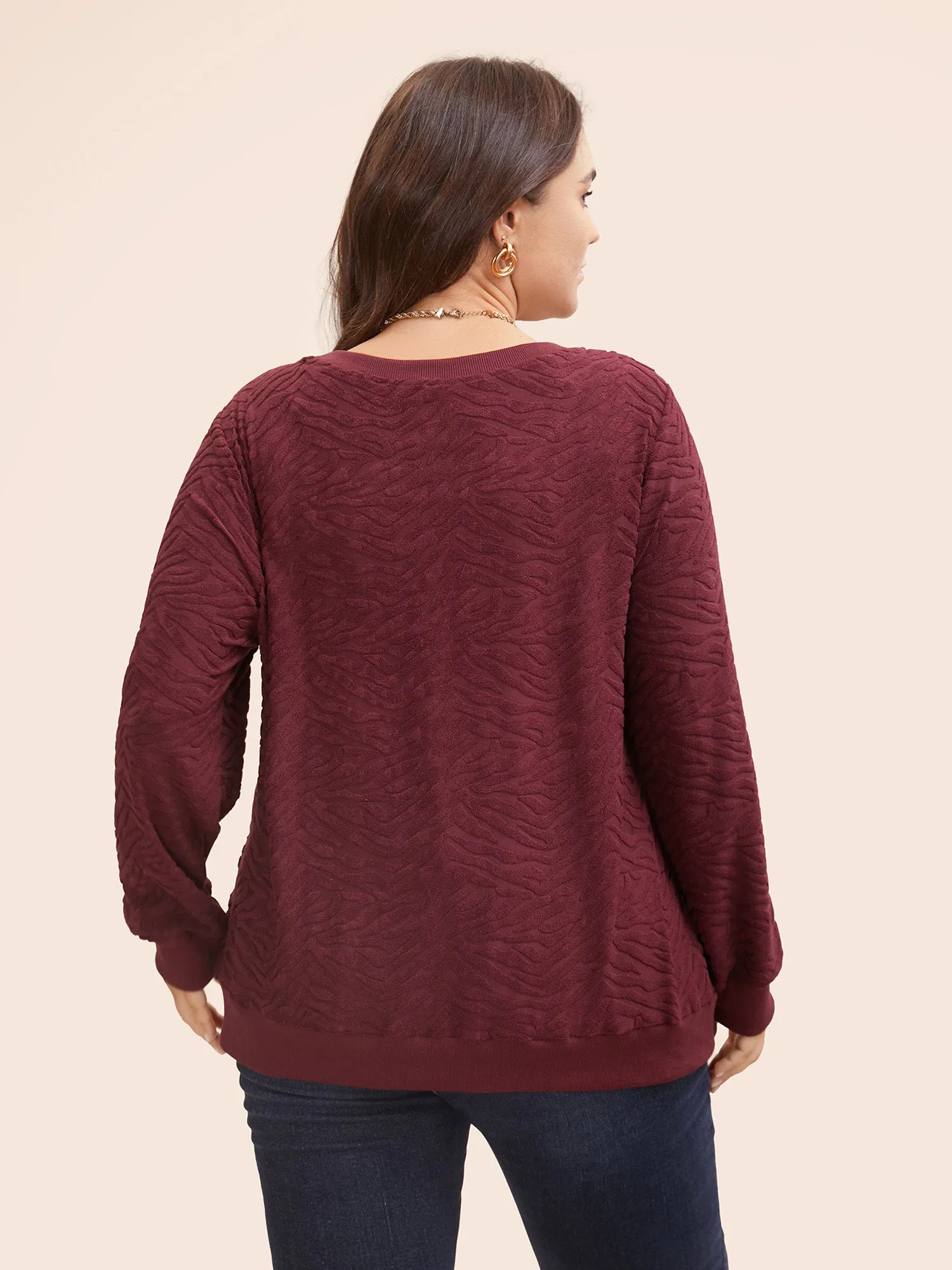 Animal Print Textured Crew Neck Sweatshirt sold by Bloomchic product image thumbnail 2