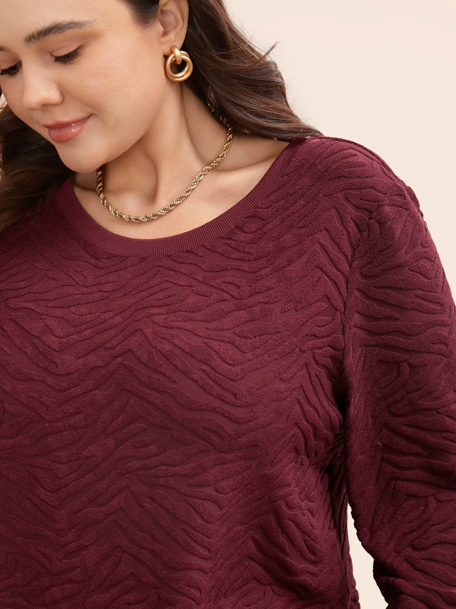 Animal Print Textured Crew Neck Sweatshirt sold by Bloomchic product image thumbnail 4