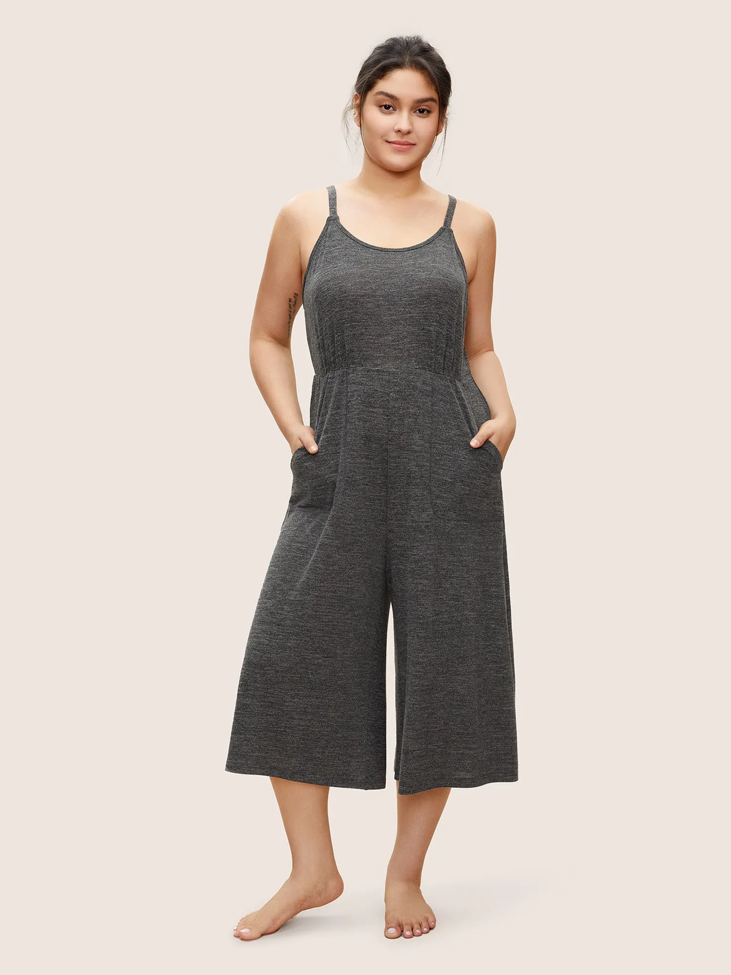 Solid Heather Adjustable Straps Pocket Sleep Jumpsuit sold by Bloomchic product image thumbnail 3
