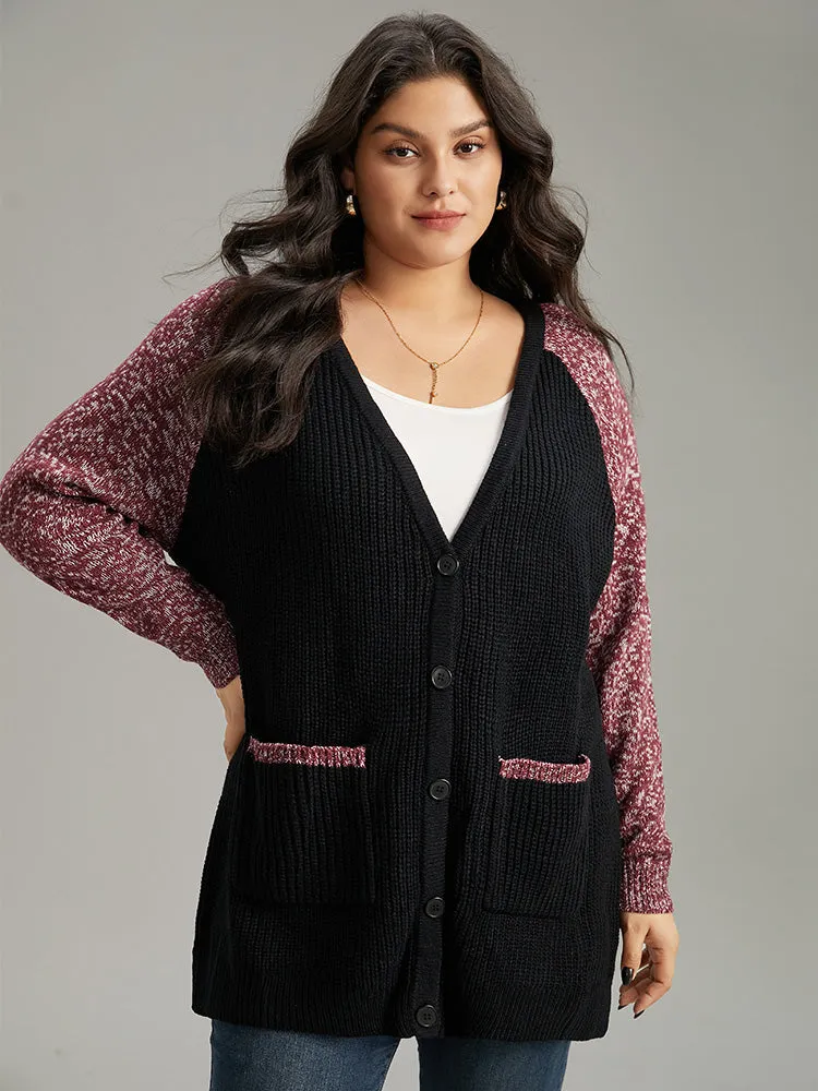 Heather Patchwork Raglan Sleeve Pocket Cardigan sold by Bloomchic product image thumbnail 3