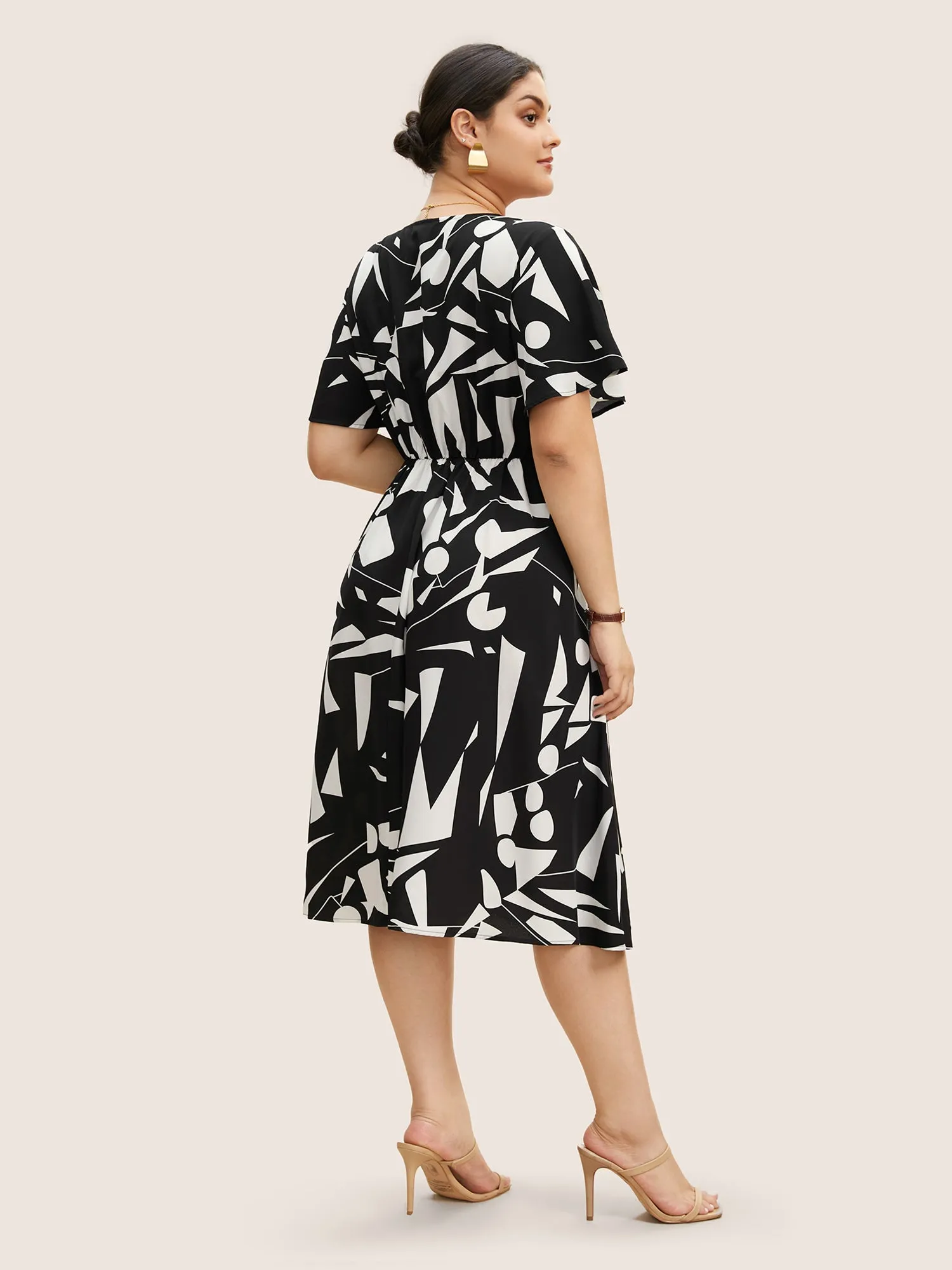 Geometric Button Detail Flutter Sleeve Midi Dress sold by Bloomchic product image thumbnail 3