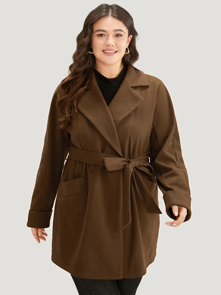 Plain Lapel Collar Pocket Belted Coat sold by Bloomchic