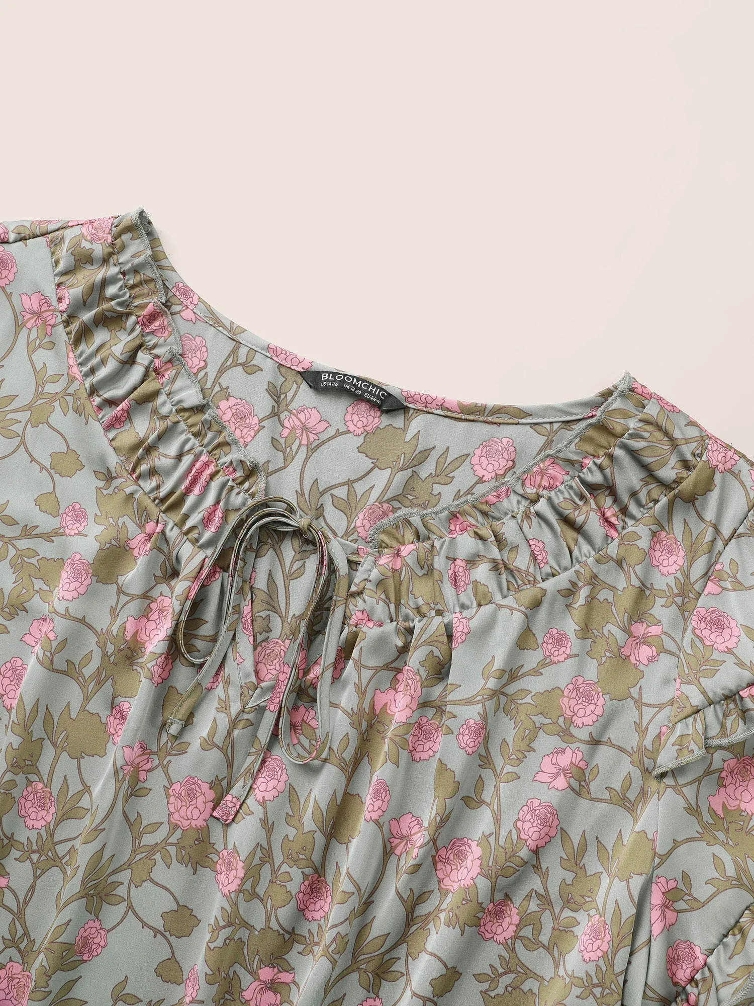 Floral Print Frill Trim Knot Neck Blouse sold by Bloomchic product image thumbnail 5