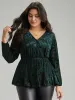 Silhouette Floral Print Plain Velvet Texture Wrap Blouse sold by Bloomchic
