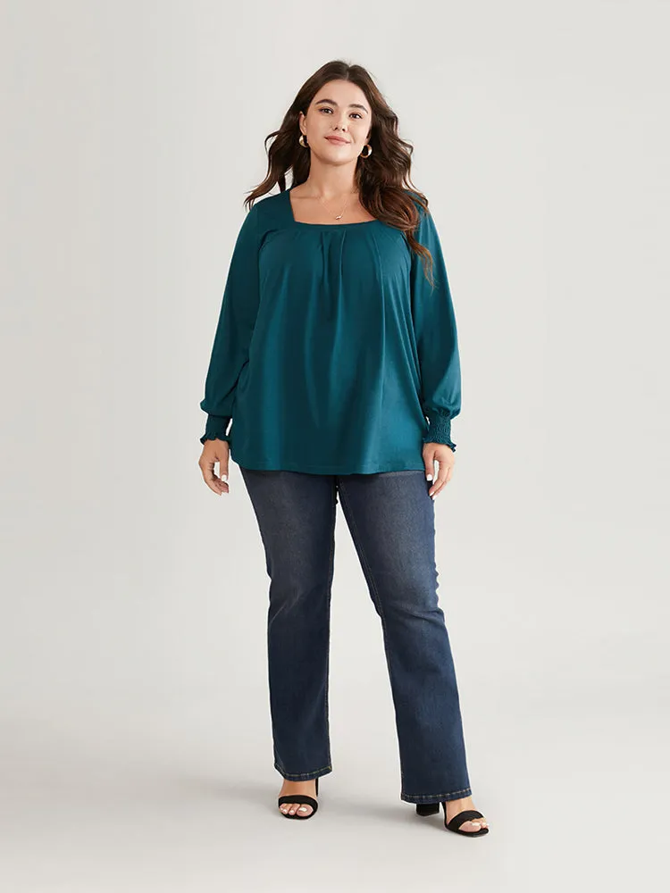 Square Neck Pleated Shirred Lantern Sleeve T-shirt sold by Bloomchic product image thumbnail 3