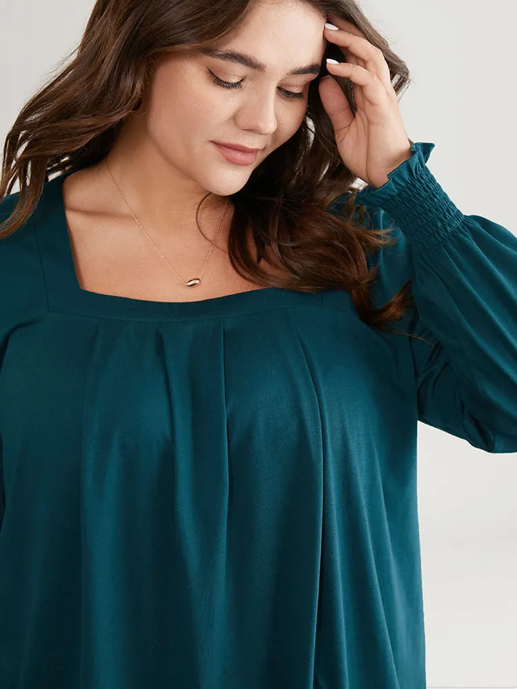 Square Neck Pleated Shirred Lantern Sleeve T-shirt sold by Bloomchic product image thumbnail 4