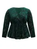 Silhouette Floral Print Plain Velvet Texture Wrap Blouse sold by Bloomchic