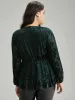 Silhouette Floral Print Plain Velvet Texture Wrap Blouse sold by Bloomchic