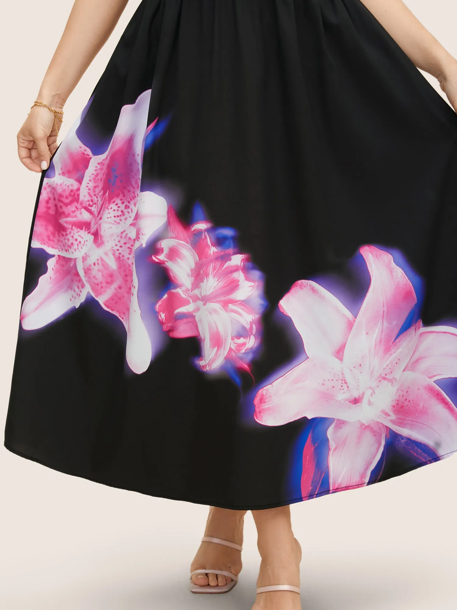 Lily Print Square Neck Ruffle Sleeve Midi Dress sold by Bloomchic product image thumbnail 2