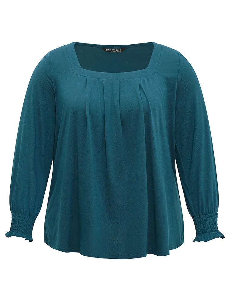 Square Neck Pleated Shirred Lantern Sleeve T-shirt sold by Bloomchic product image thumbnail 5