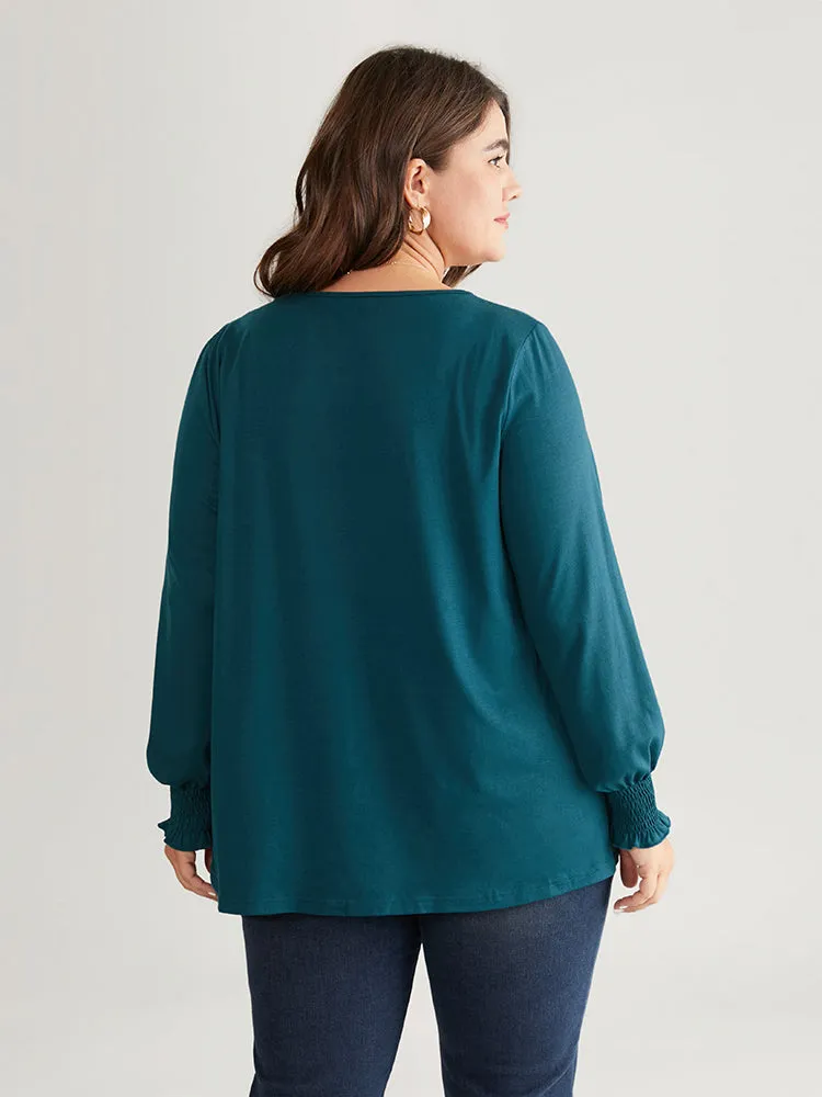 Square Neck Pleated Shirred Lantern Sleeve T-shirt sold by Bloomchic product image thumbnail 2
