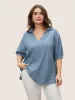 Plain Lapel Collar Gathered Puff Sleeve Blouse sold by Bloomchic