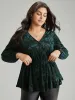 Silhouette Floral Print Plain Velvet Texture Wrap Blouse sold by Bloomchic