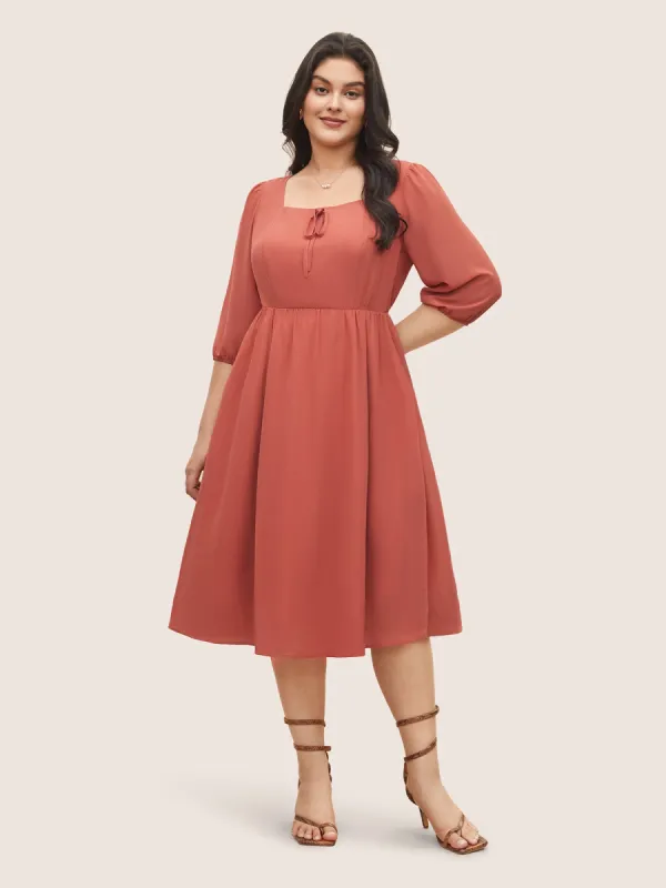 Chiffon Plain Ties Knotted Lantern Sleeve Dress sold by Bloomchic