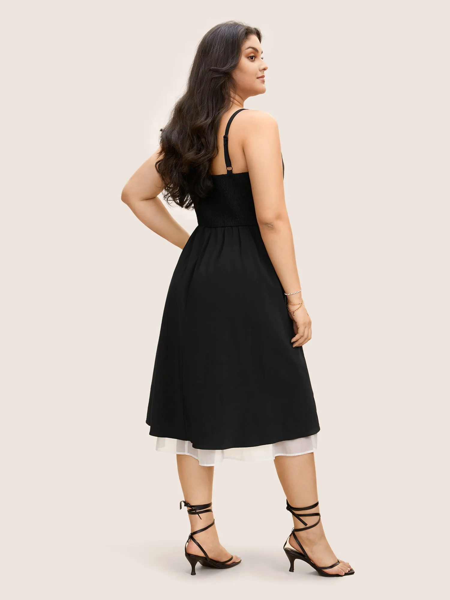 Organza Patchwork Button Detail Cami Dress sold by Bloomchic product image thumbnail 4