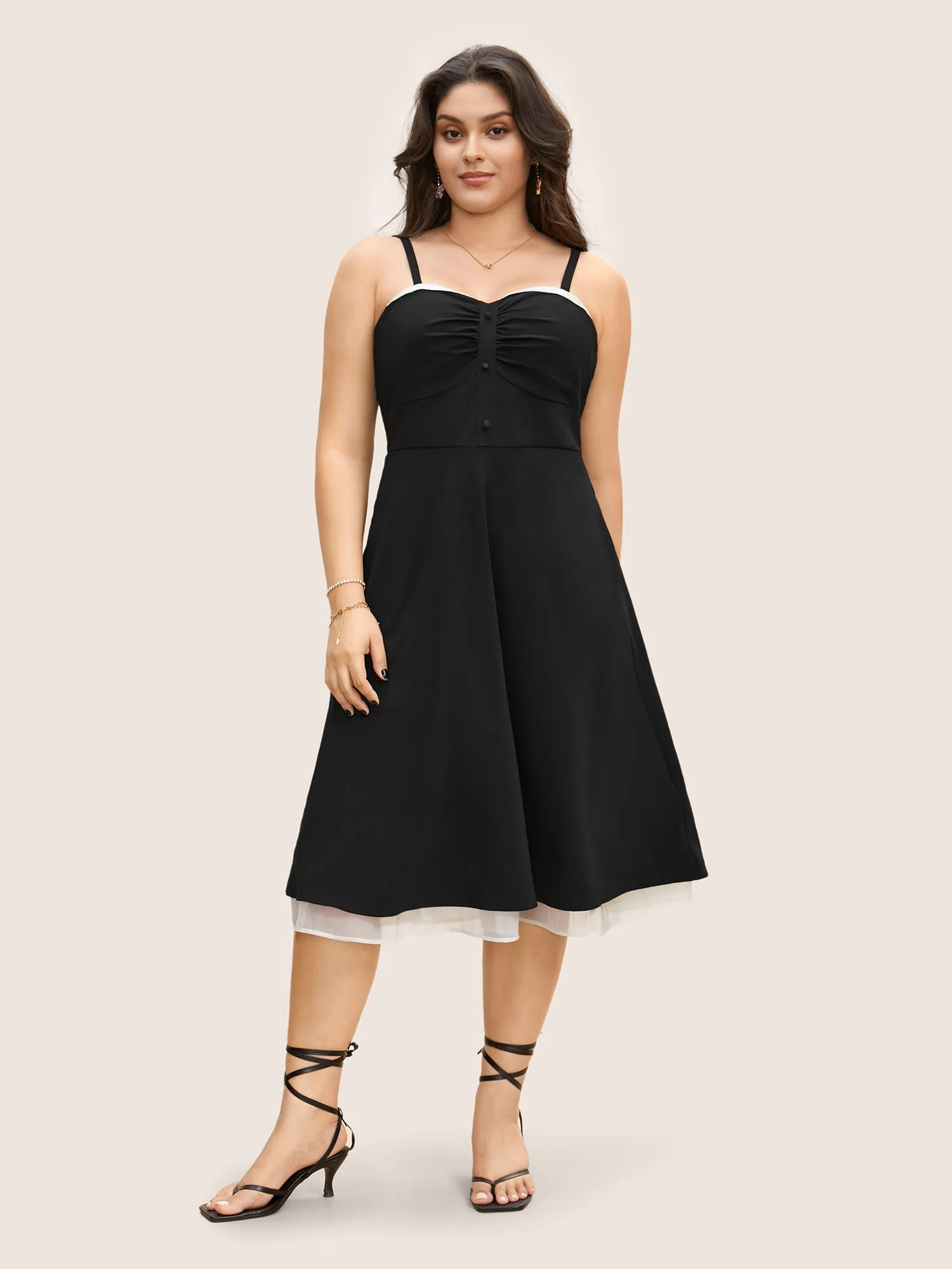 Organza Patchwork Button Detail Cami Dress sold by Bloomchic product image thumbnail 3