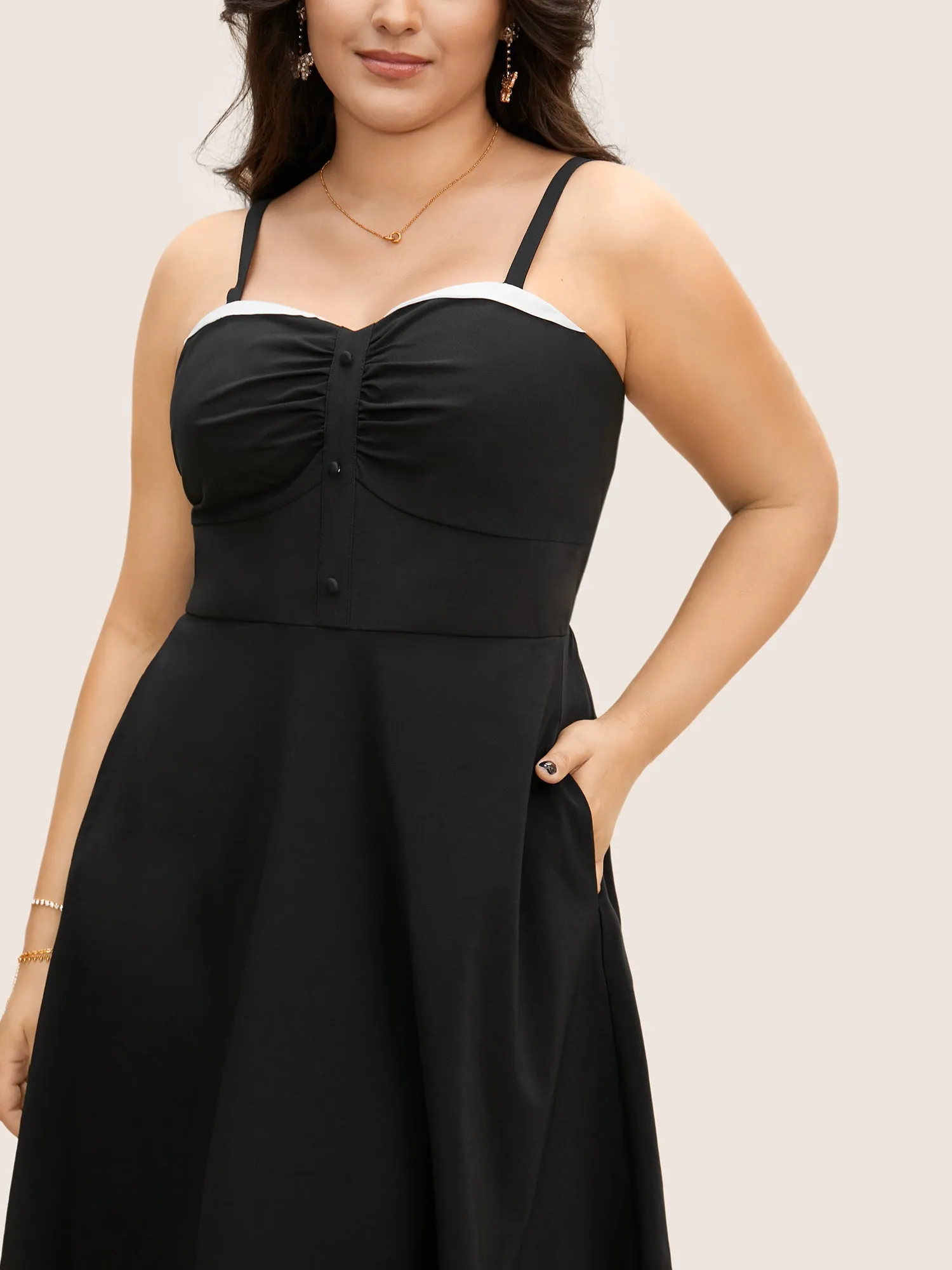 Organza Patchwork Button Detail Cami Dress sold by Bloomchic product image thumbnail 2