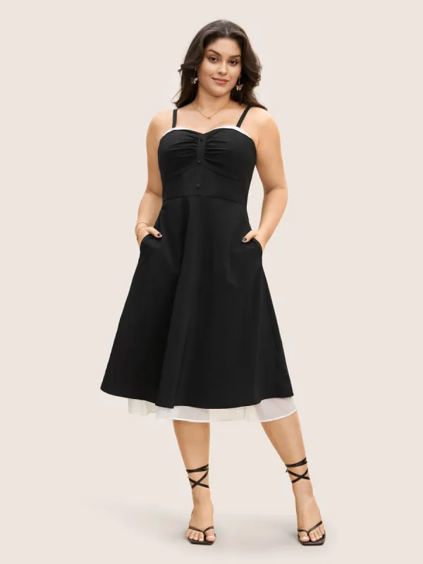 Organza Patchwork Button Detail Cami Dress sold by Bloomchic