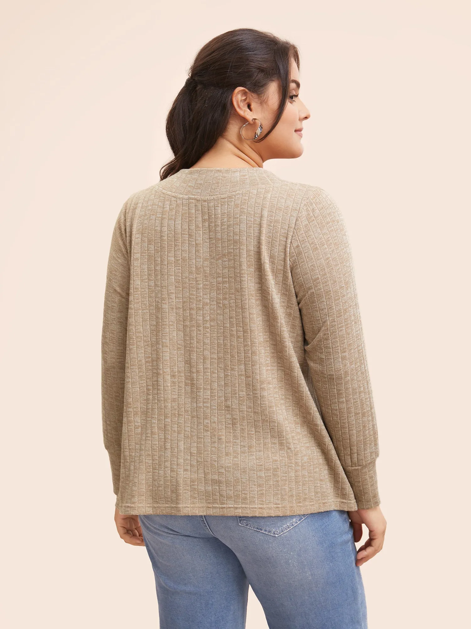 Solid V Neck Rib Knit T-shirt sold by Bloomchic product image thumbnail 2