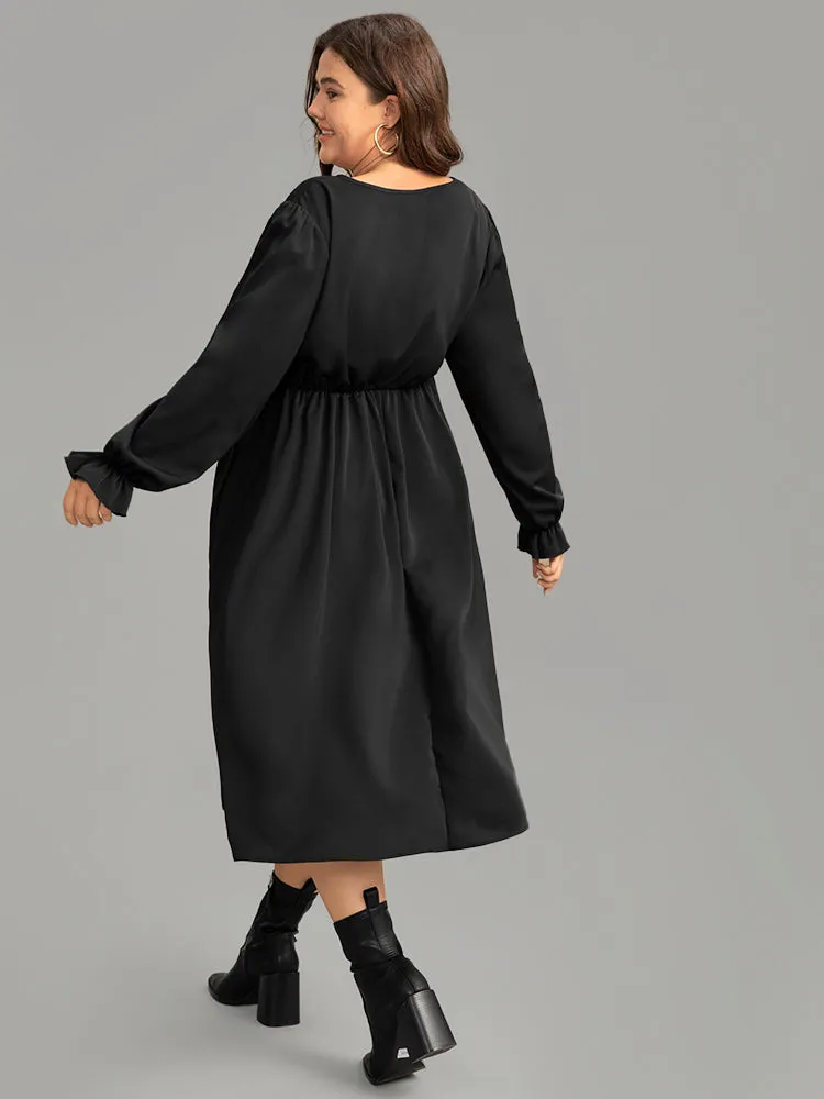 Twill Wrap Belted Buckle Detail Pleated Dress sold by Bloomchic product image thumbnail 4