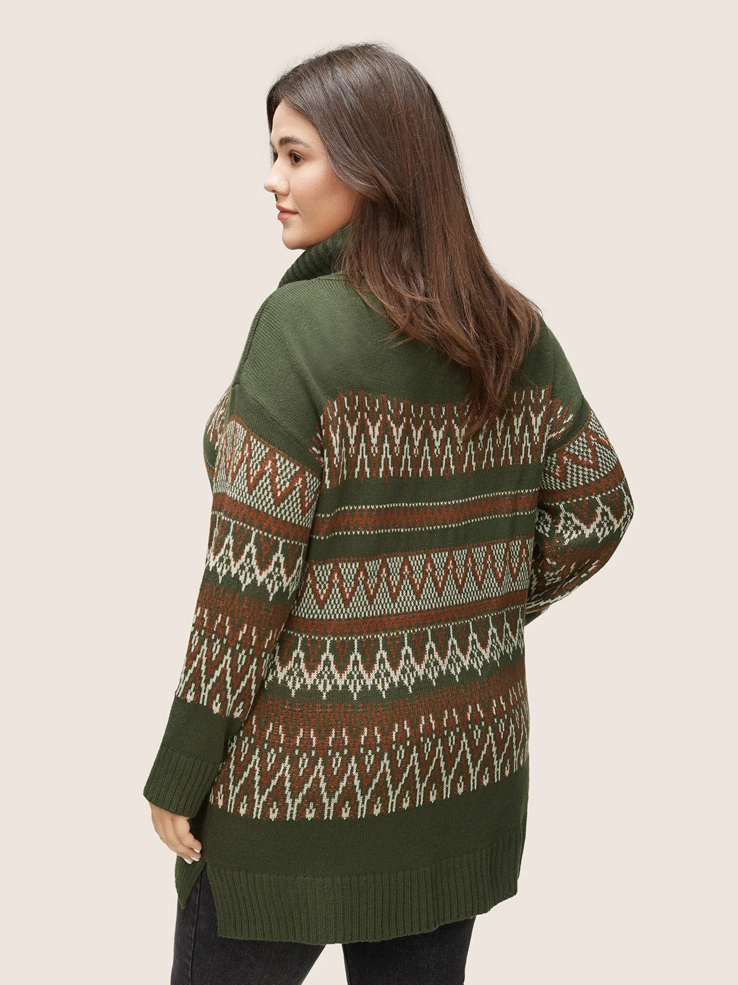 Geo Pattern Split Side Turtle Neck Jacquard Pullover sold by Bloomchic product image thumbnail 2