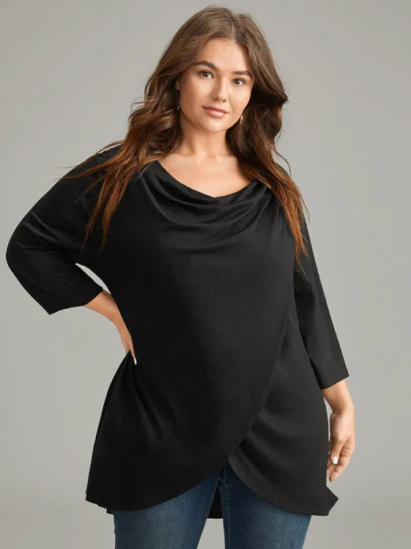 Halloween Solid Cowl Neck Gathered Wrap T-shirt sold by Bloomchic