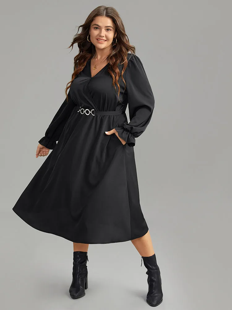 Twill Wrap Belted Buckle Detail Pleated Dress sold by Bloomchic product image thumbnail 2