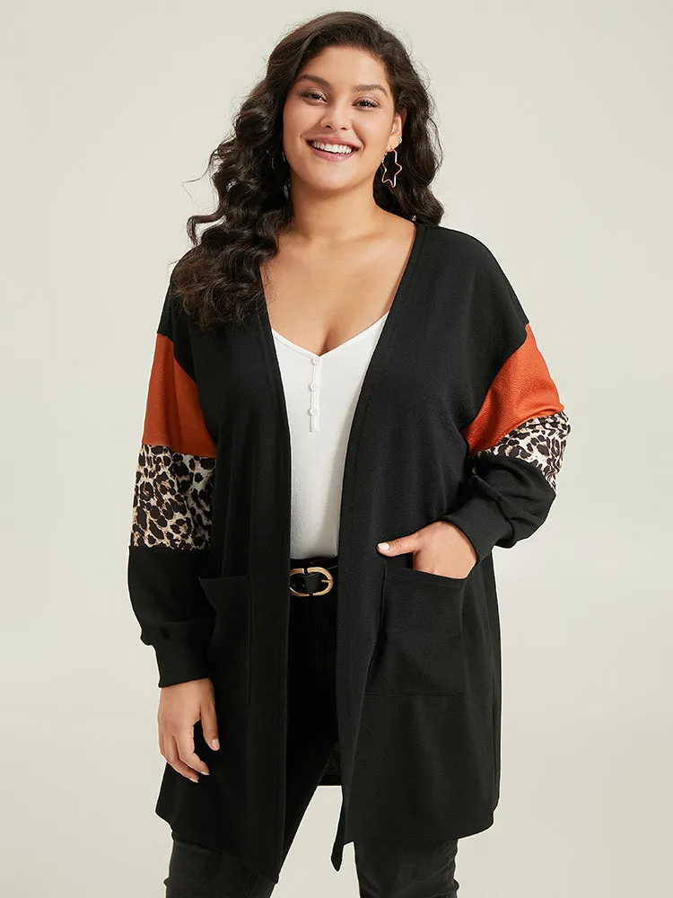 Halloween Leopard Patchwork Rib Knit Patched Pocket Kimono sold by Bloomchic product image thumbnail 5