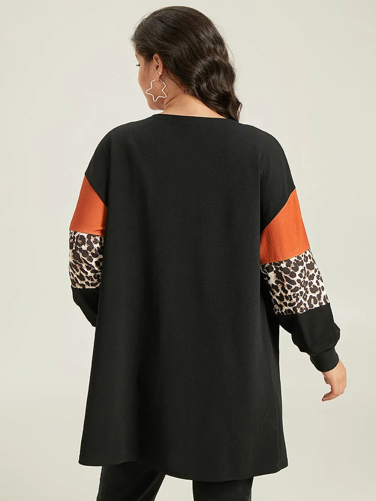 Halloween Leopard Patchwork Rib Knit Patched Pocket Kimono sold by Bloomchic product image thumbnail 2