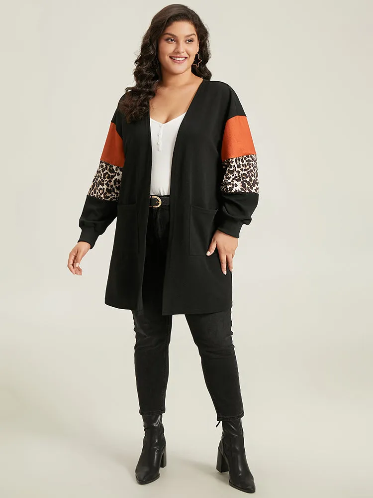 Halloween Leopard Patchwork Rib Knit Patched Pocket Kimono sold by Bloomchic product image thumbnail 4