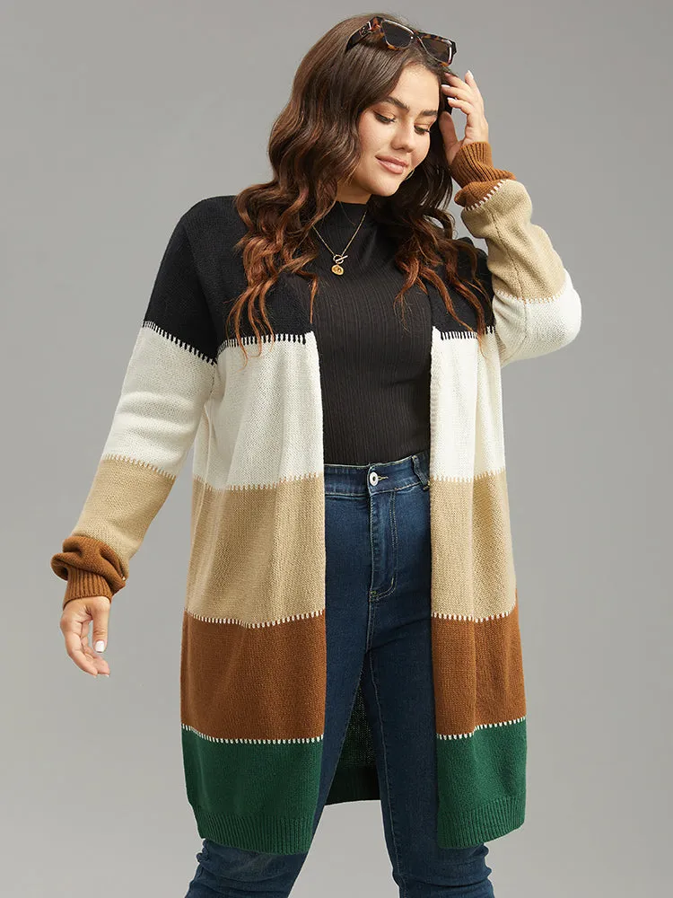 Colorblock Patchwork Elastic Cuffs Open Front Cardigan sold by Bloomchic